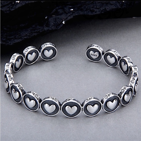 Heart Design Sterling Silver Bangle Cuff Bracelet Matching Ring Set - Picture 4 of 6